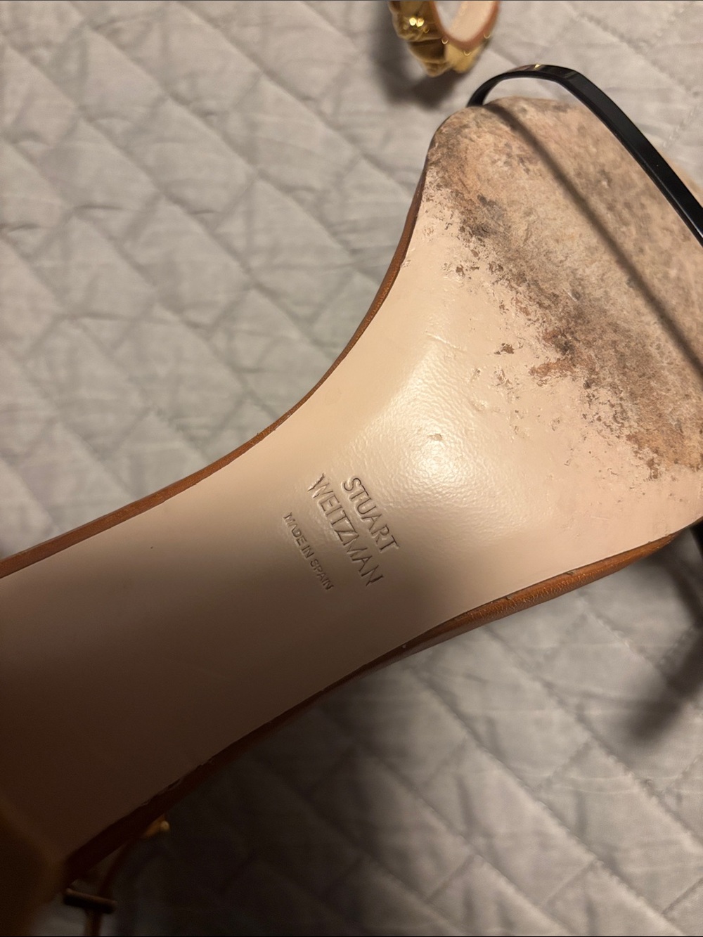 Stuart Weitzman Women's Tan Leather Block Heel Sandals - Picture 7 of 8